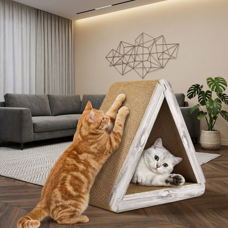 Grattoir pour chat pliable et triangulaire, 6 grattoirs verticaux en carton pour chats d'intérieur, Naturel