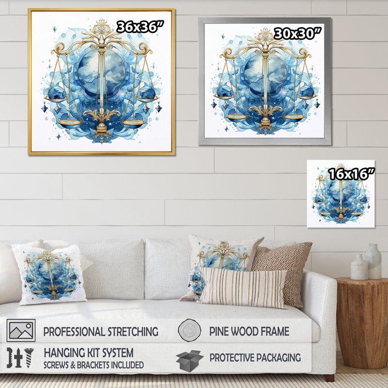Balance, signe du zodiaque I sur toile, Cadre flottant noir, H 16 po x l 16 po x P 1 po