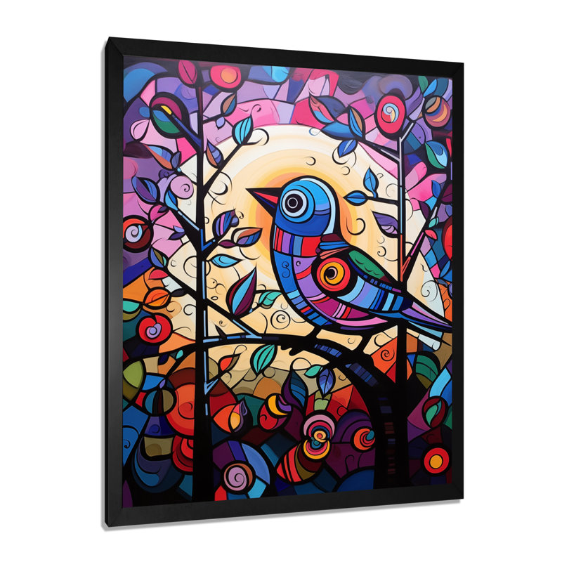 Vitrail oiseau chantant sur une branche Pop Art - impression d'art mural oiseau, H 20 po x l 12 po x P 1 po