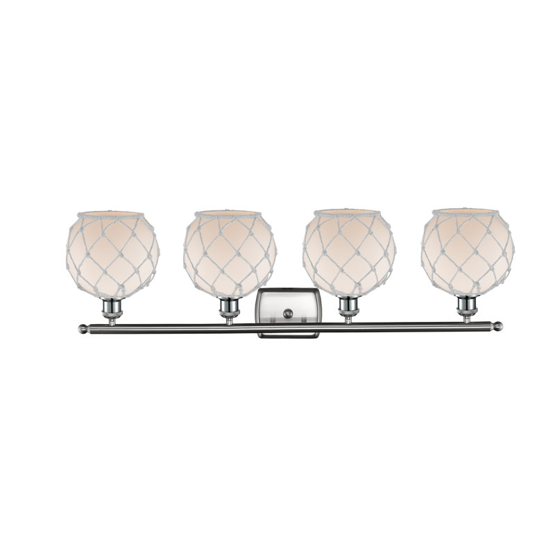 Éclairage de salle de bain à intensité variable 4 lumières Larochelle Farmhouse Rope, Blanc / Blanc cassé