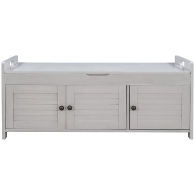 43.5" Storage Shoe Bench With Removable Cushion And Hidden Storage Space