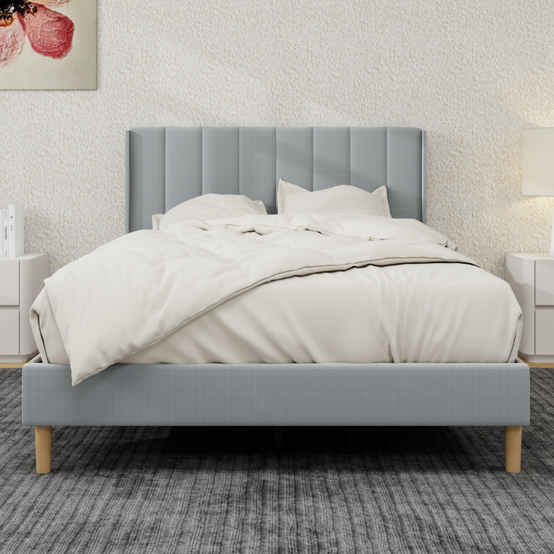 Structure de lit plateforme tapissier, Gris pâle, Double