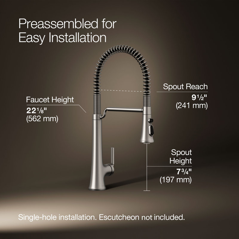 Kohler Tone Single Handle Semi-Professional Pre-Rinse Kitchen Sink Faucet with Three-Function Pull Down Sprayer