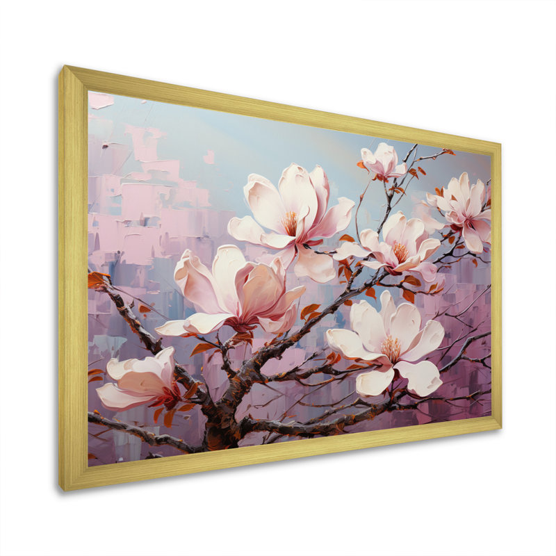 «White Pink Magnolias Magnolia Symphony III», reproduction sur toile encadrée, H 12 po x l 20 po x P 1 po, Cadre doré simple