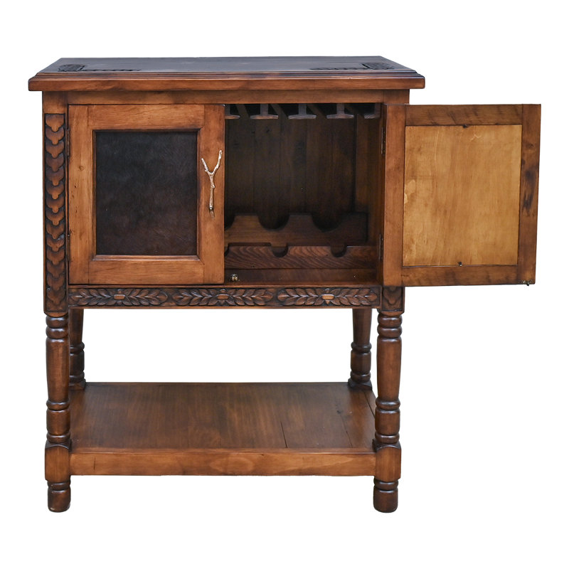 Armoire à vin rustique sculptée à la main avec rangement pour bouteilles et verres à pied