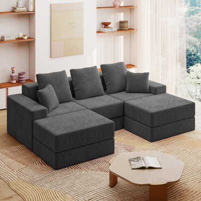 Canapé modulaire à compression en U avec repose-pieds de 101 po avec repose-pieds pour salon