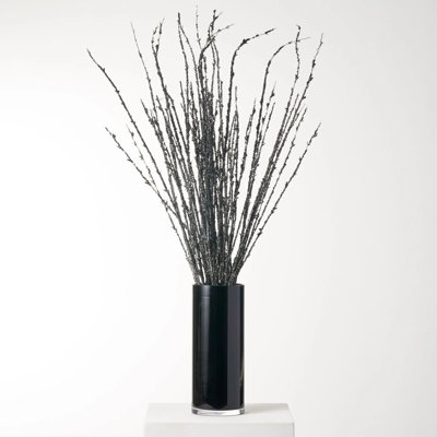 Spooky Black Glitter Branch Halloween Fall Arrangement in Large Black Cylinder Glass Vase