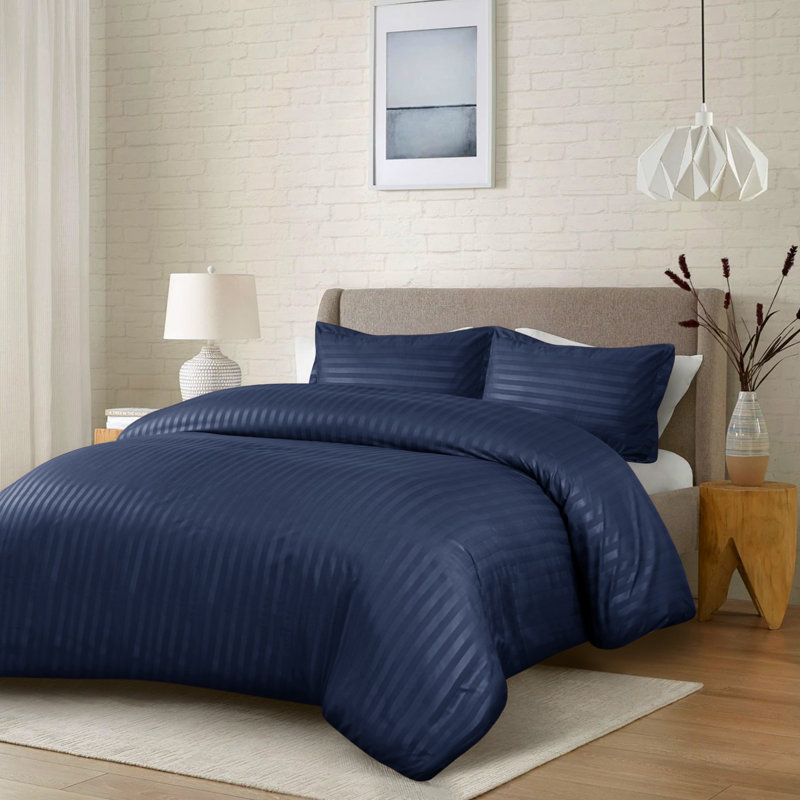 Nisreen Microfiber Striped Duvet Cover with Pillow Shams Included, Single  Duvet Cover + 2 Standard Shams, Navy