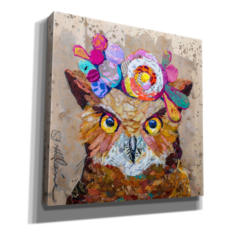 «Floral Owl» par St. Hilaire Elizabeth, art mural sur toile, H 37 po x l 37 po x P 1,5 po