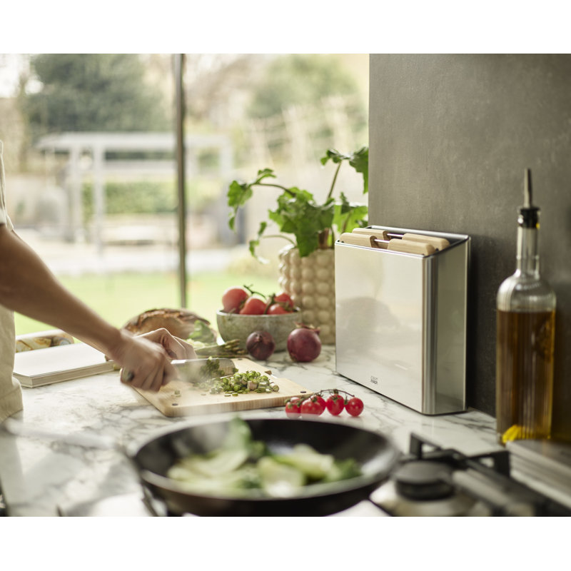 Joseph Joseph Folio™ Steel 3-Piece Bamboo Cutting Board Set with Stainless Steel Case, Silver