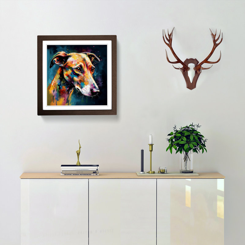 Greyhound Dog Abstract Art No.4 - Single Picture Frame Print on Wood, Walnut