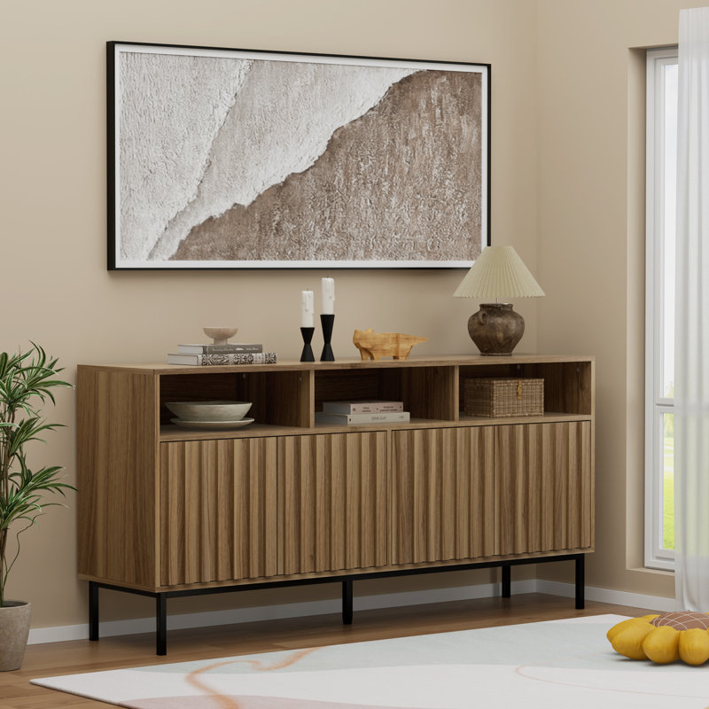 61.4'' Walnut Fluted Sideboard with Metal Legs