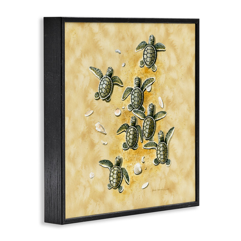 Baby Sea Turtles Shore, estampe numérique de Art Brands, LLC., Giclée encadrée noir minuit, H 17 po x l 17 po