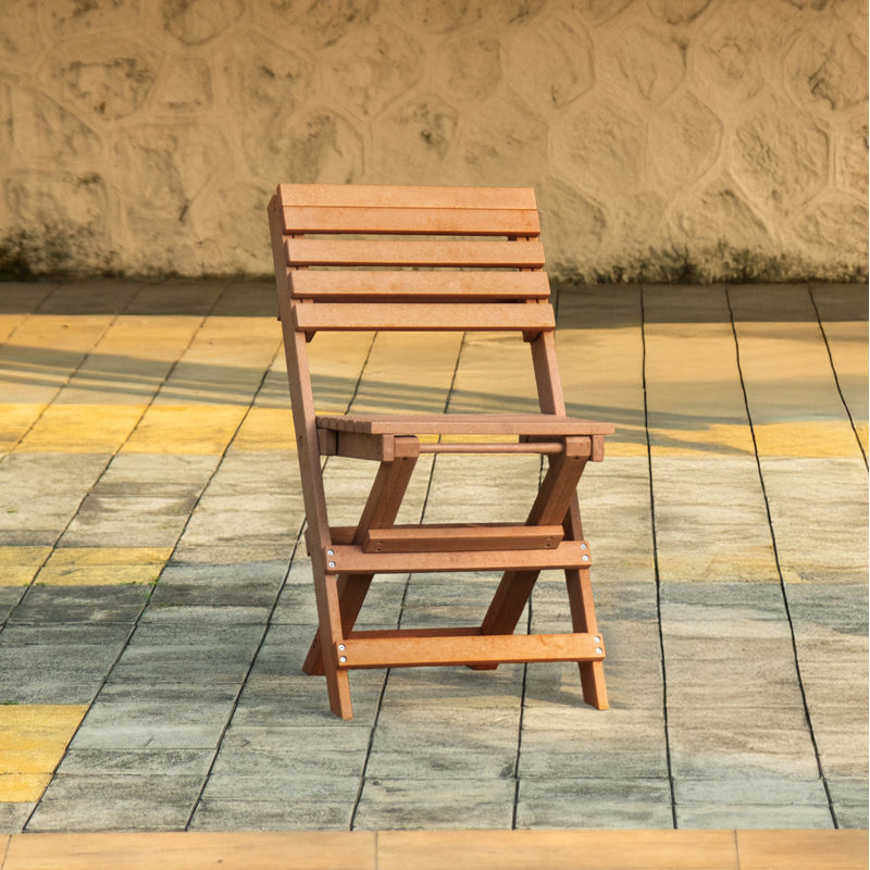 Coastal Bay Fully Assembled All-Weather Recycled HDPE Outdoor Folding Bistro Chair, Teak