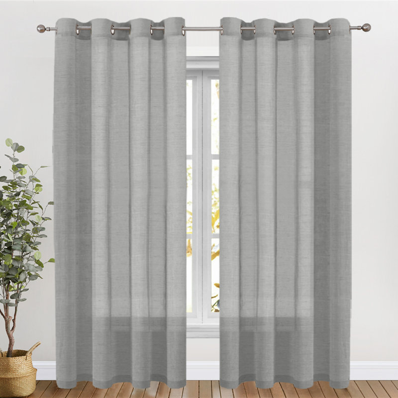 Paire de rideaux semi-transparents avec œillets Dawan, gris, L 52 po x L 108 po