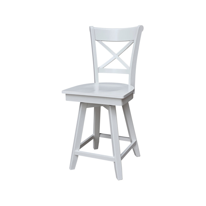 Tabouret de bar pivotant Deonda, Blanc, Tabouret de comptoir (siège d'une hauteur de 24 p