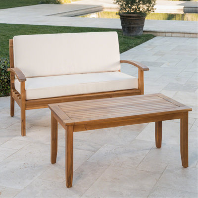 Patio Love Seat And Coffee Table - Wood, Water- Cushions, , Transform Your Into A Cushioned & Table, Wood Craftsmanship, Luxurious Outdoor Area, 51 X 32.5 31.25 In