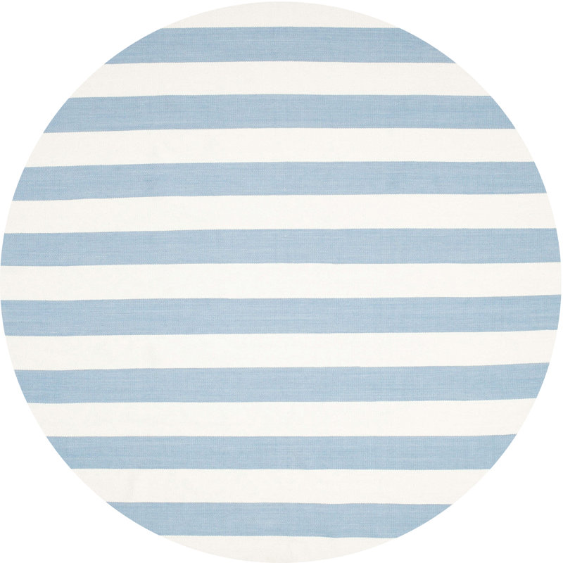 Tapis rayé bleu / blanc, Rond 7 pi