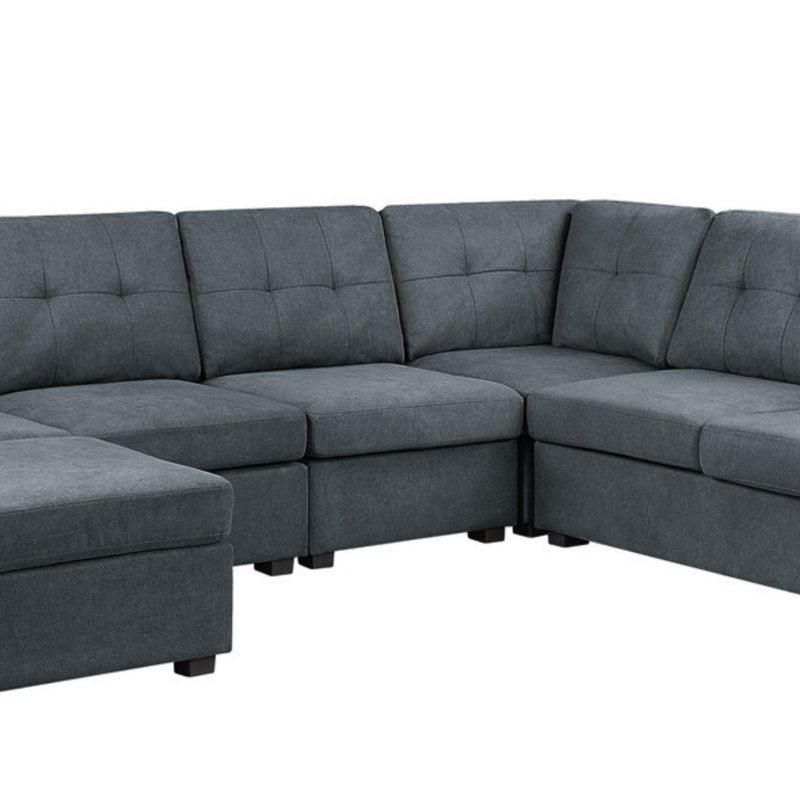 Canapé modulaire en tissu tissé 7 places avec repose-pieds