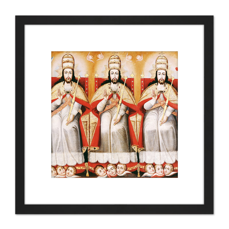 Cusco School Enthroned Trinity As Three Identical Figures - Single Picture Frame Painting