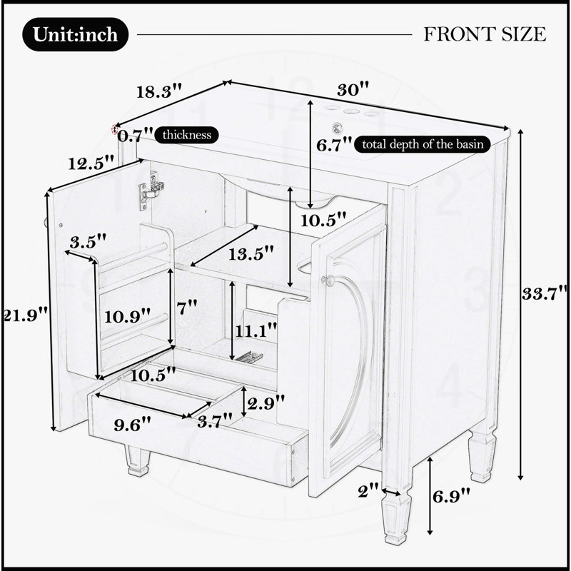 Meuble-lavabo de style rétro 30 po avec lavabo, deux portes, charnières à fermeture douce et tablette réglable pour un rangement élégant