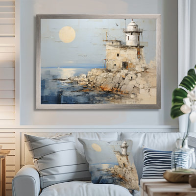 Minimal Grey Light House Horizon - Coastal Light House Wall Art