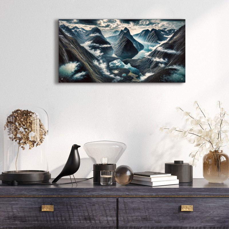 «Majestic Mountains» par Rey Klimt, art mural en verre acrylique, H 24 po x l 48 po