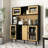 59" H Buffet Sideboard Cabinet With Storage Door & Power Outlet, Farmhouse Coffee Bar Cabinet With Wine Rack, Kitchen Pantry Living Room Black&Natural
