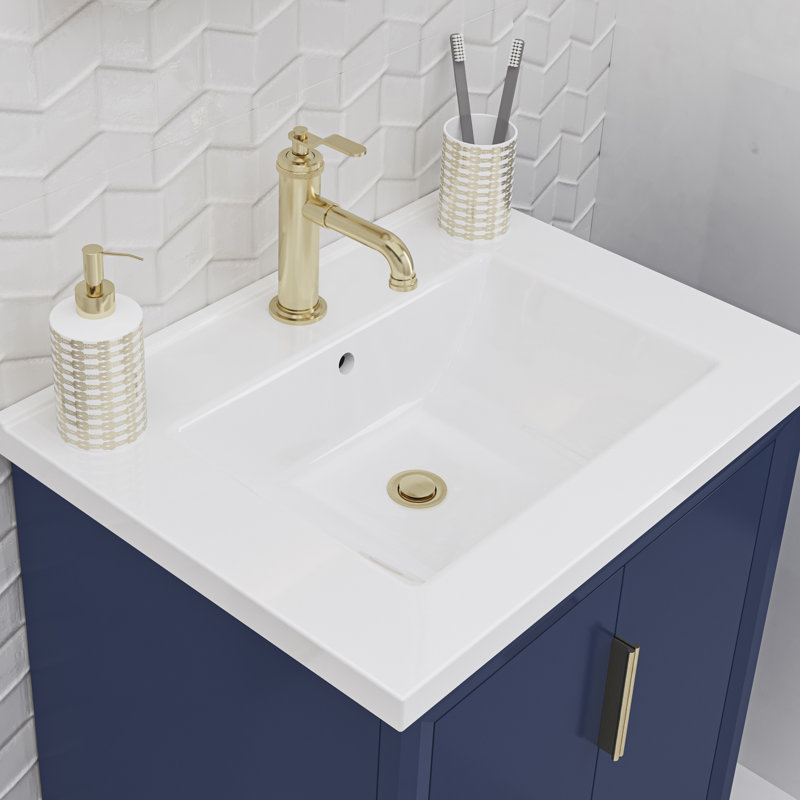 Finck 24.2'' Single Bathroom Vanity with Ceramic Top, Monarch Blue, Gold