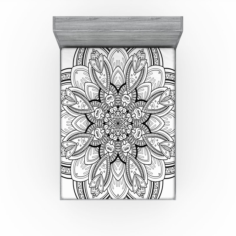 Drap-housse orange Ambesonne, Blanc / oriental noir, Drap-housse très grand californien