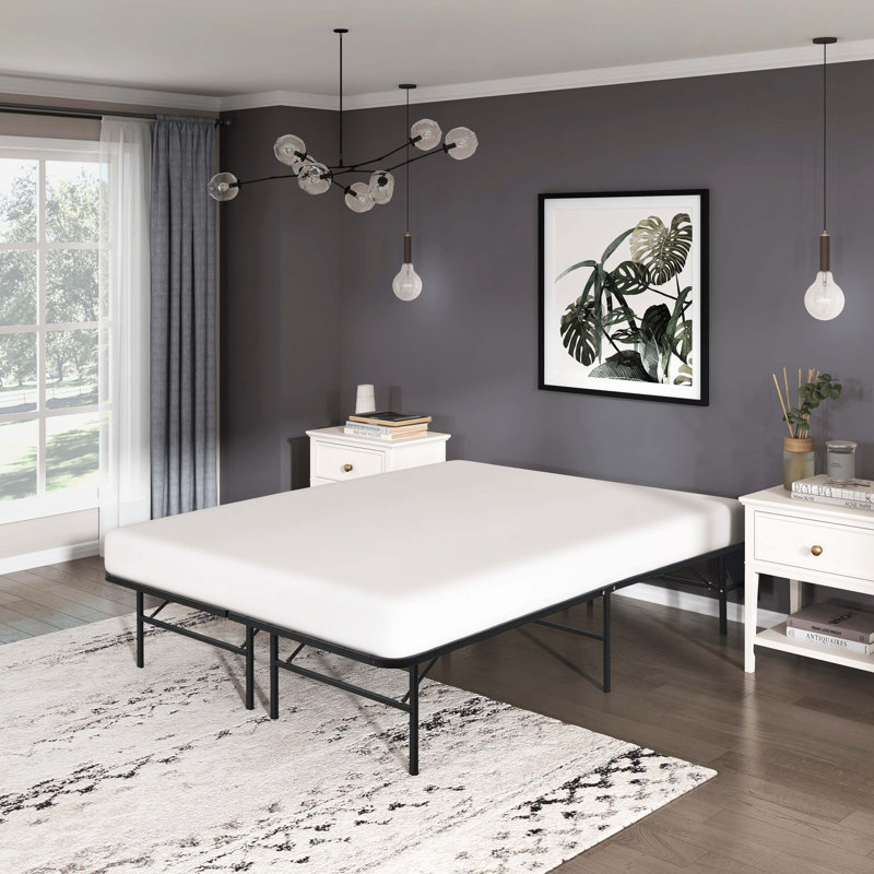 Structure de lit pliable en métal noir grand lit, conception sans profil haut, Grand lit