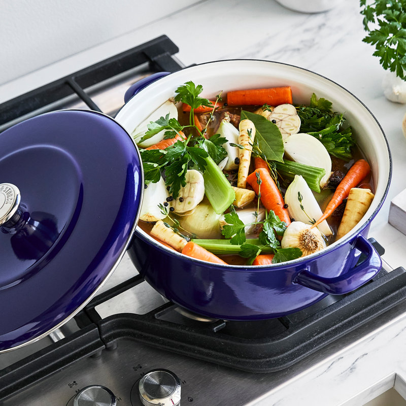 Cobalt Blue Enameled Iron 7-Quart Round Dutch Oven with Lid