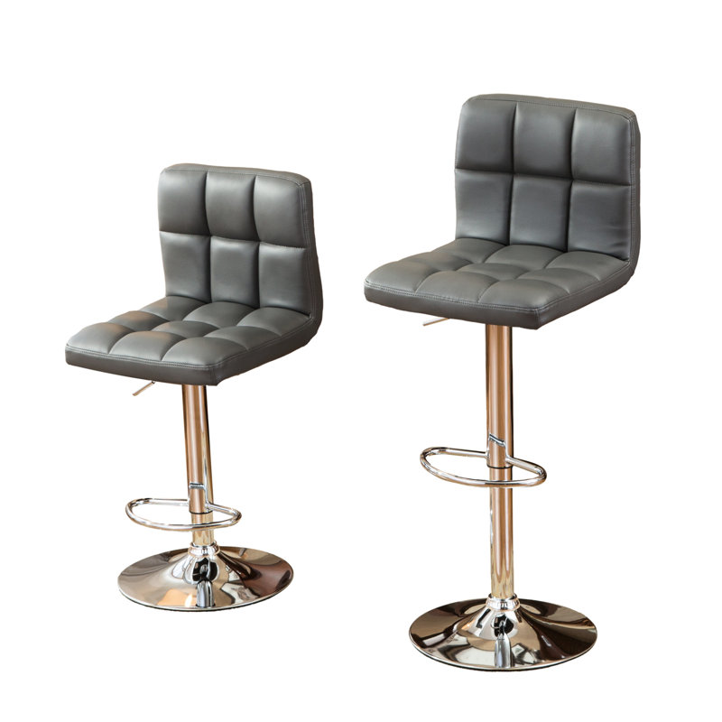 2 tabourets de bar en similicuir gris avec fonction pivotante à 360 degrés et base chromée, hauteur réglable, tabouret hydraulique deux - cuir, rotation, siège en mousse