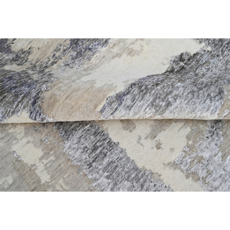 Abstract Area Rug in Silver/Gray/Ivory, Rectangle 8' x 10'