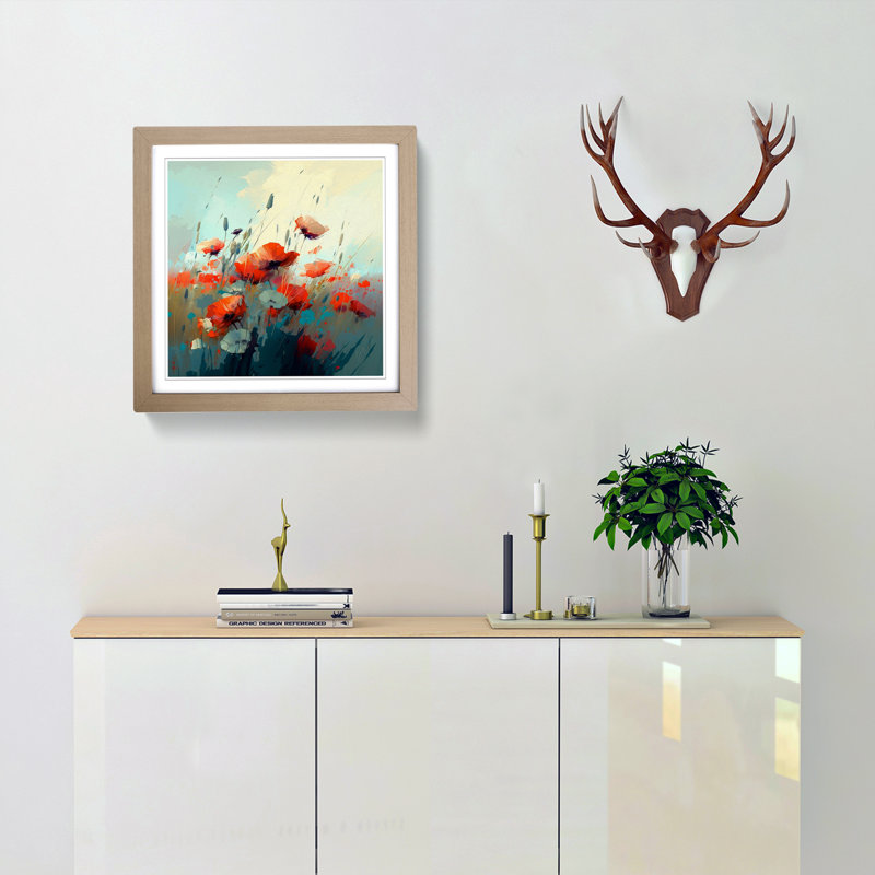 Poppy Field Gestural - Framed Print, Oak