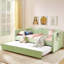Lit de jour simple, lit de jour rembourré en vichy équipé d'un cadre gigogne escamotable et d'une poche de rangement latérale, canapé-lit multifonctionnel en bois massif pour chambre d'enfant et chambre d'amis - vert-131098158-131098161