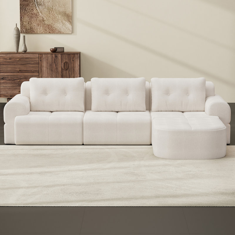 Canapé modulaire modulaire avec méridienne, structure en mousse complète, conception d'emballage par compression, revêtement en tissu tissé, canapé moderne surdimensionné pour le salon