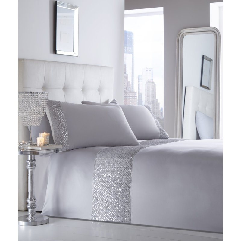Anwen Glam Duvet Cover Set, Silver, Kingsize Duvet Cover + 2 Standard Pillowcases