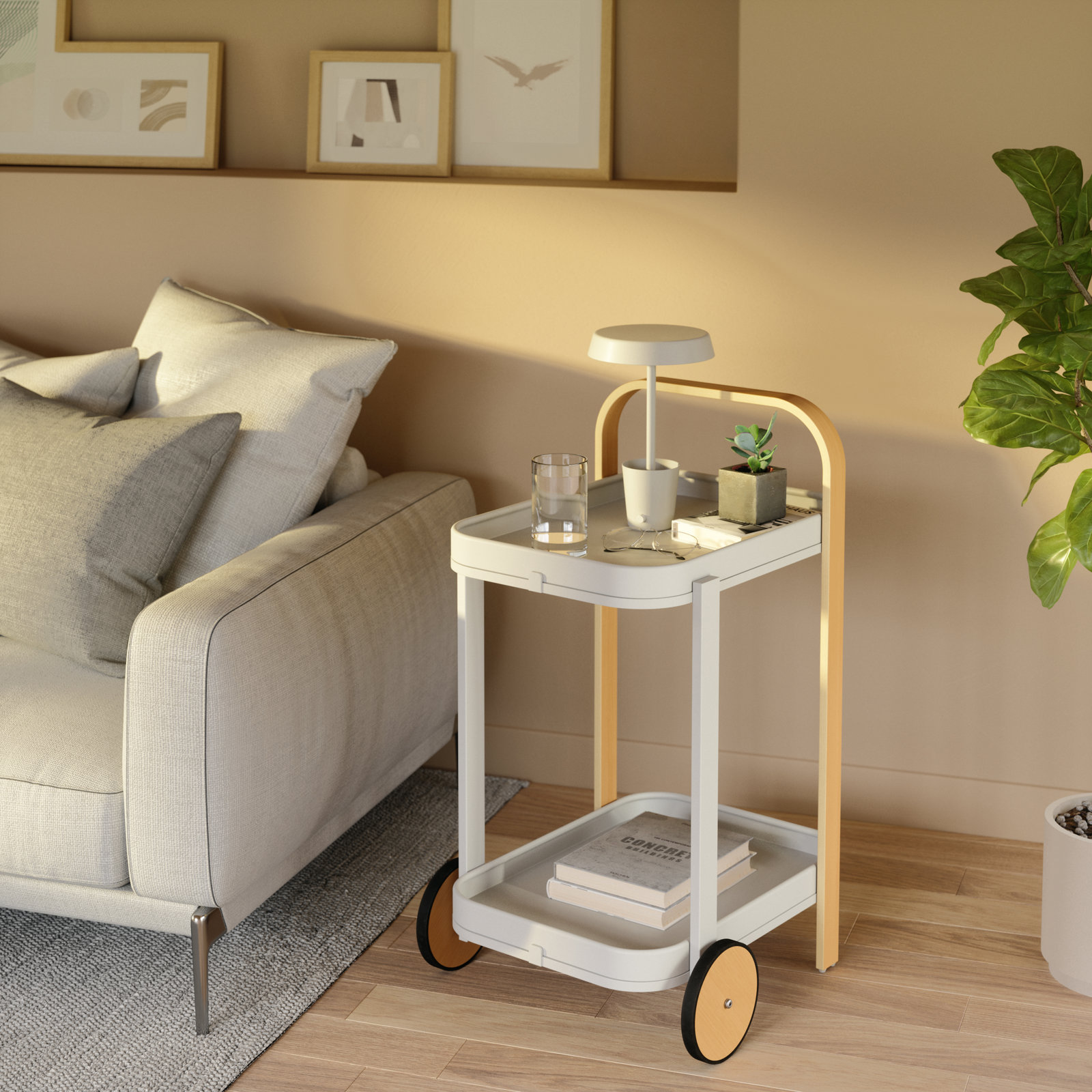 Aiyonna Bar Cart, Beige, White