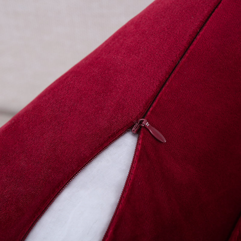 Pleated Square Polyester Velvet Pillow Cover, Burgundy, 24"H x 24"W
