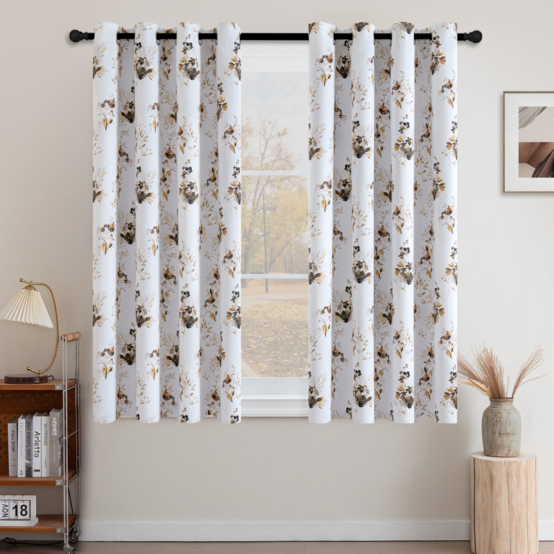 Four Seasonal Floral Curtains Printed Pattern Room Darkening Curtains for Bedroom Grommet Window Treatment Curtains, 2 Panels