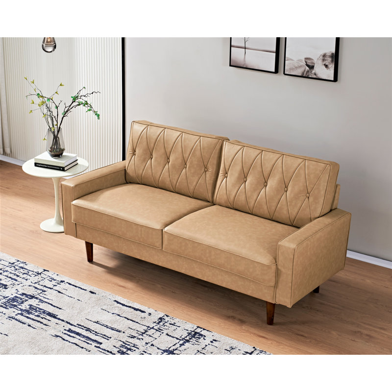 Faux Leather Square Arm Loveseat, Beige Faux Leather, 33" H x 70" W x 31" D