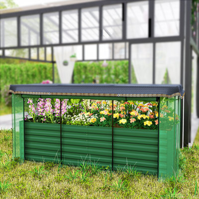 Boîte à fleurs en acier galvanisé avec cage de culture et toile d'ombrage, lit de jardin surélevé pour fleurs, légumes et herbes, vert