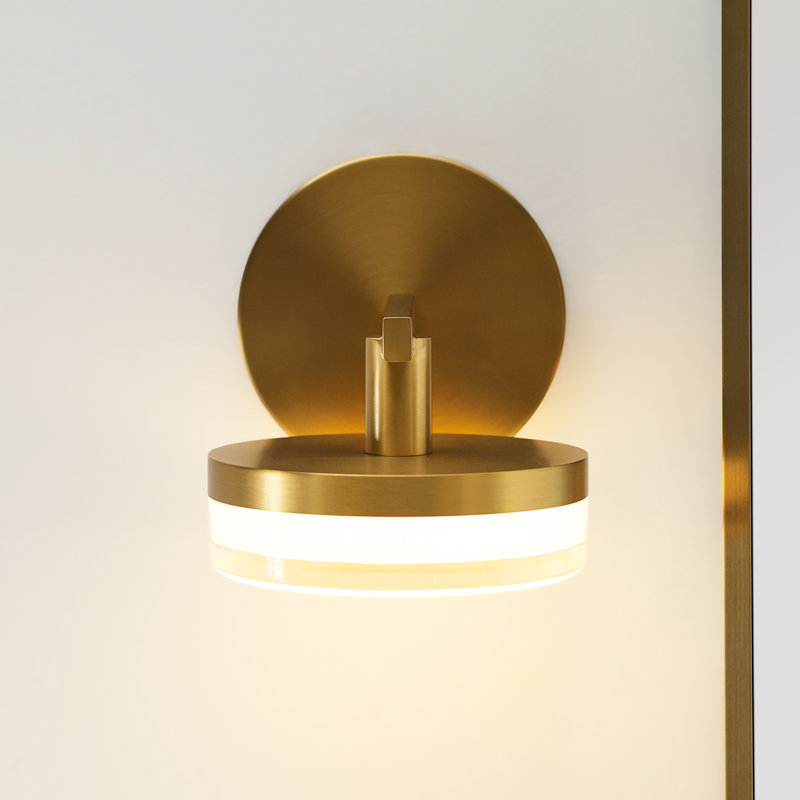 Sean Lavin Khan Bathroom Bedroom Wall Fixture With Silk Screen White Inside Clear Outside Shade, Burnished Brass, 1 Light