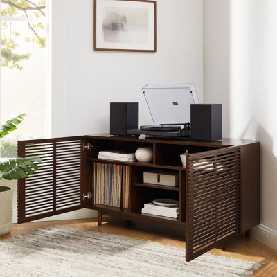 Armoire pour tourne-disque de coin avec rangement en vinyle Cameron