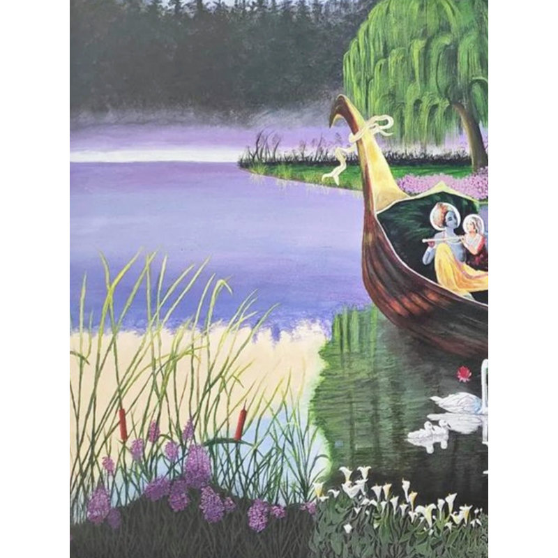 Krishna Gopi sur un bateau | Acrylique sur toile | Décoration murale