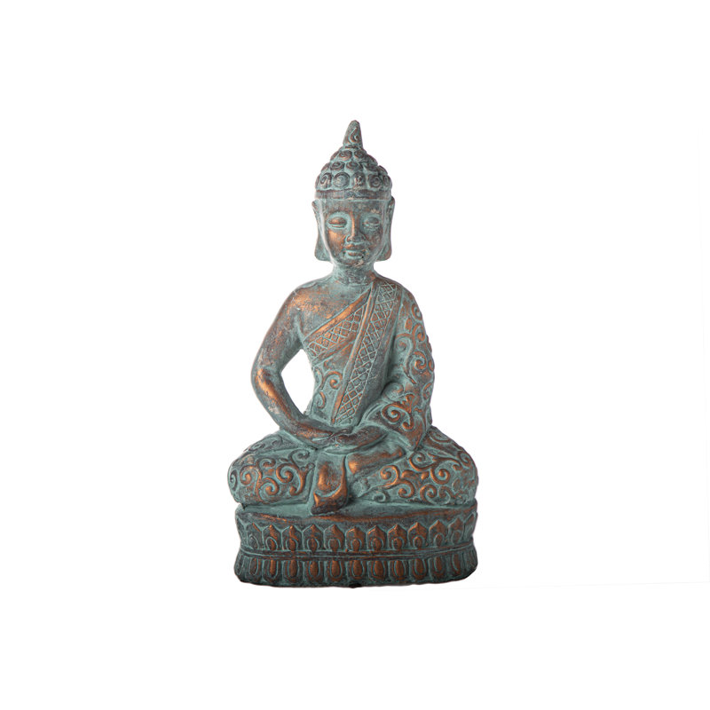 Figurine Bouddha méditant, H 18 po x l 10 po x P 5,75 po, Cuivre