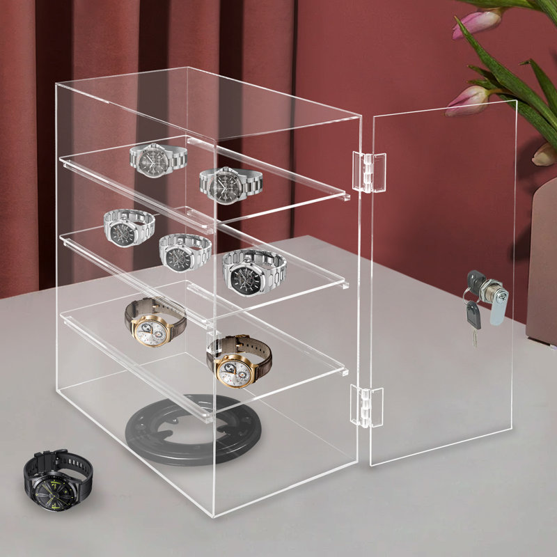 4 Tier 360° Rotation Acrylic Display Case, 17.32" H x 7.37" W x 13.5" D