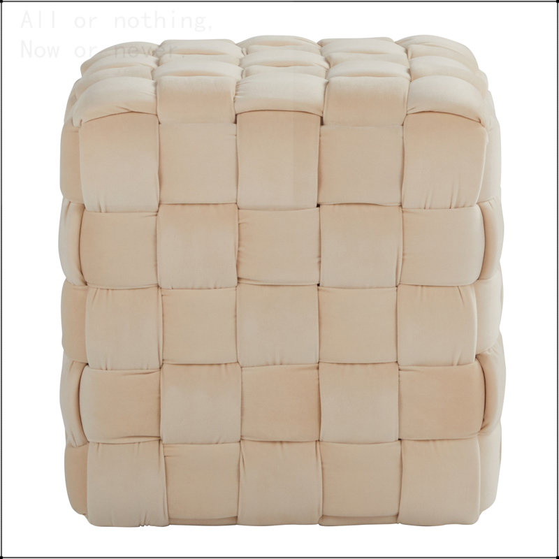 Square 16" Ottoman in Cream Velvet by, Cream