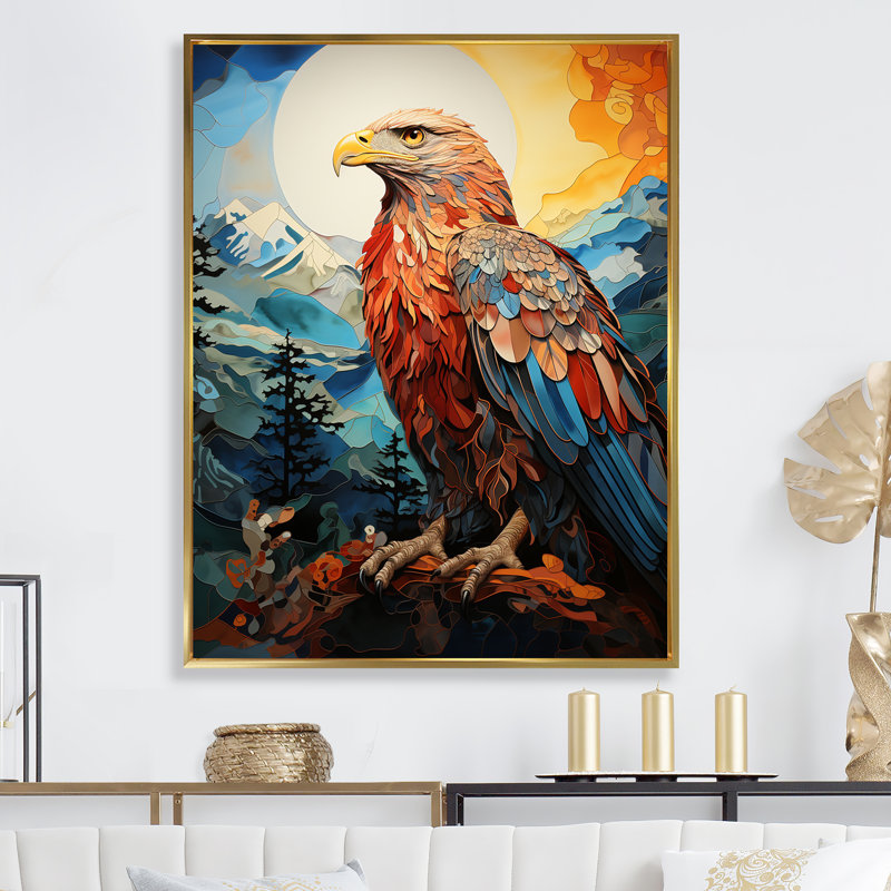 «Native Eagle Spirit of Thunderbird» sur toile, Cadre flottant doré, H 32 po x l 16 po x P 1 po